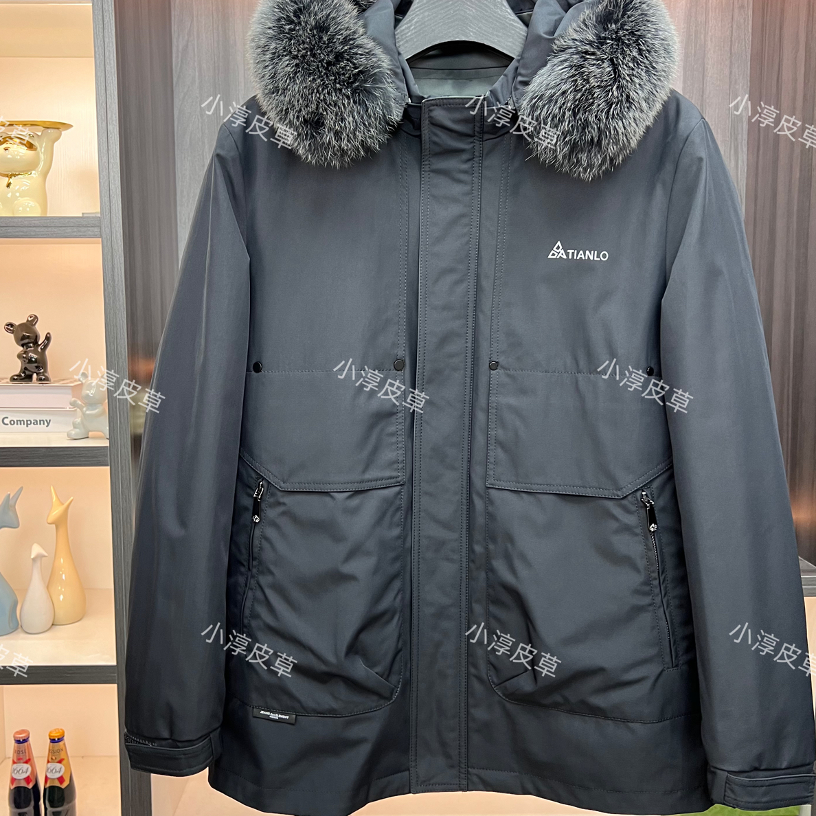 【小淳皮草】帽可拆卸藏蓝色短款商务款式水貂派克服
