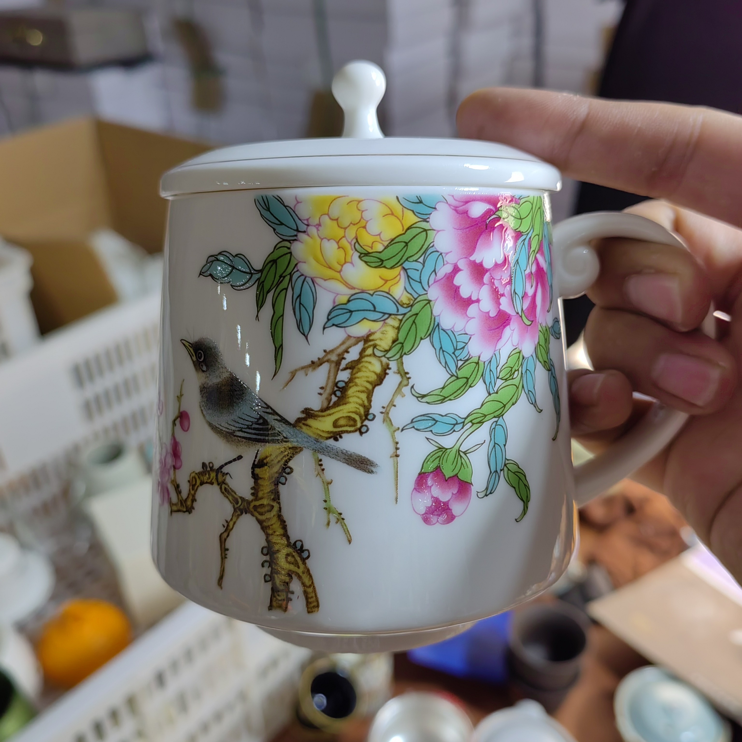 花鸟银内胆纯手工鎏金带盖办公家用泡茶杯
