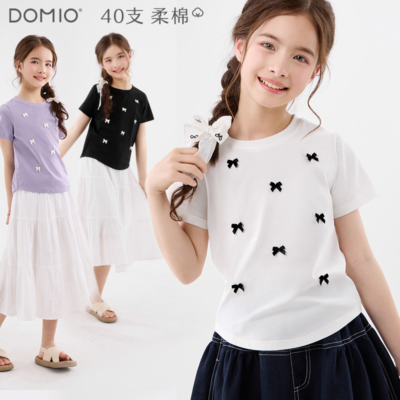 女童短袖t恤2025新款夏季儿童上衣中大童薄款打底衫洋气白色童装