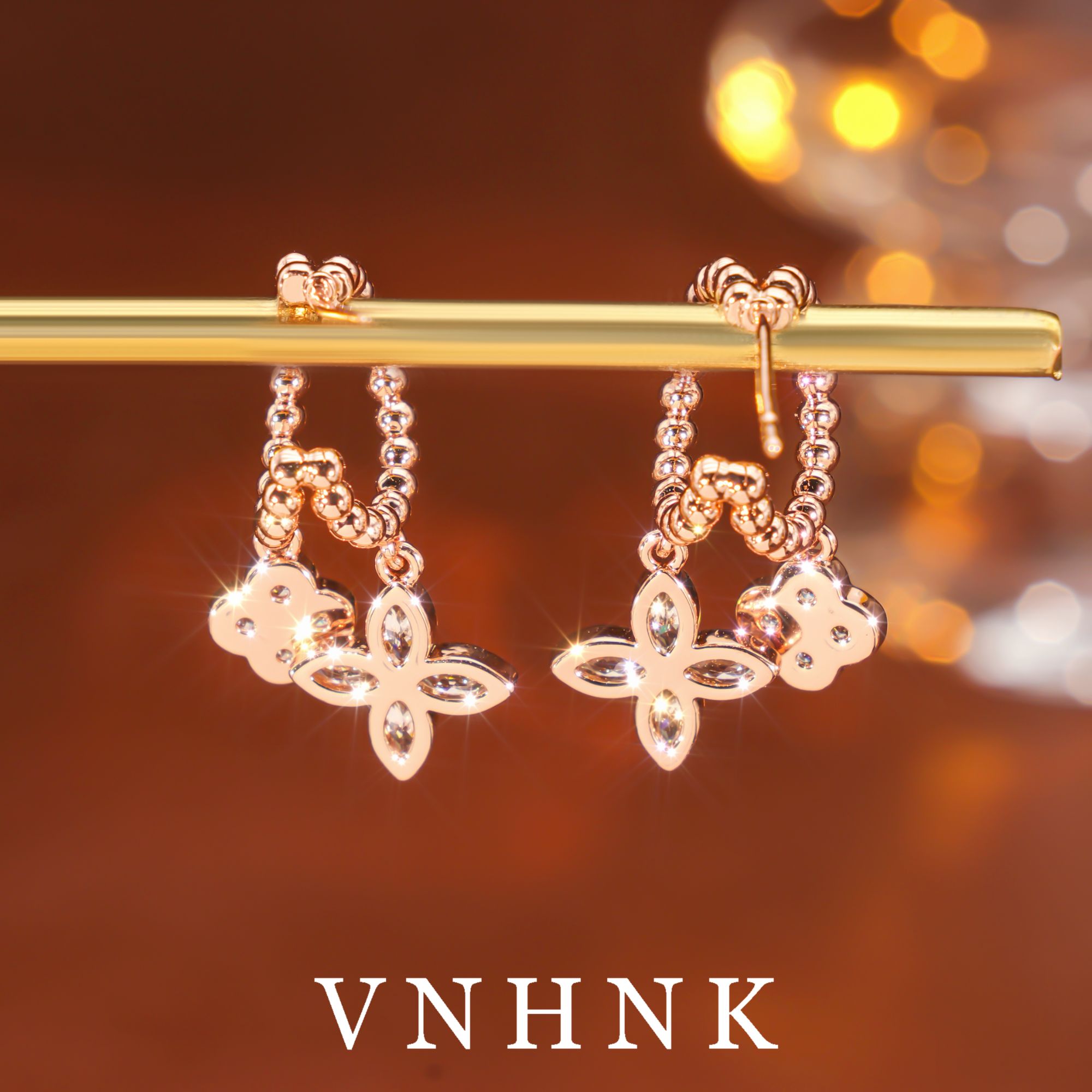 铜合金合成锆石耳饰 美可儿  C493  玫瑰色精致气质时尚耳环