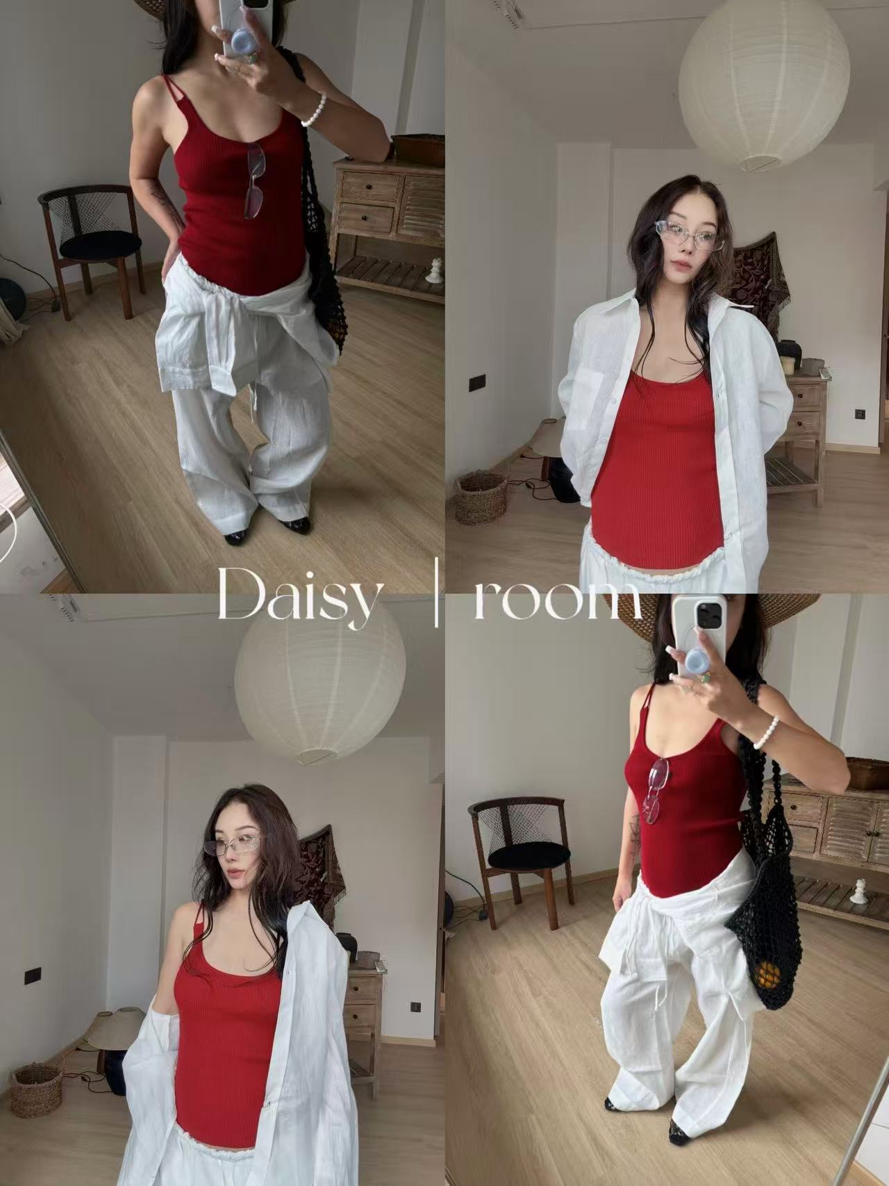 Daisy 春夏百搭款红色吊带针织背心