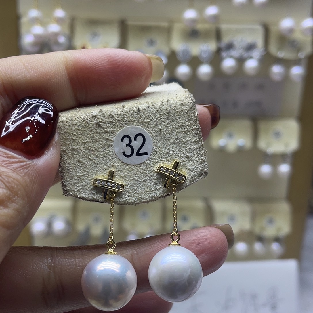 银S925镶嵌淡水珍珠耳饰