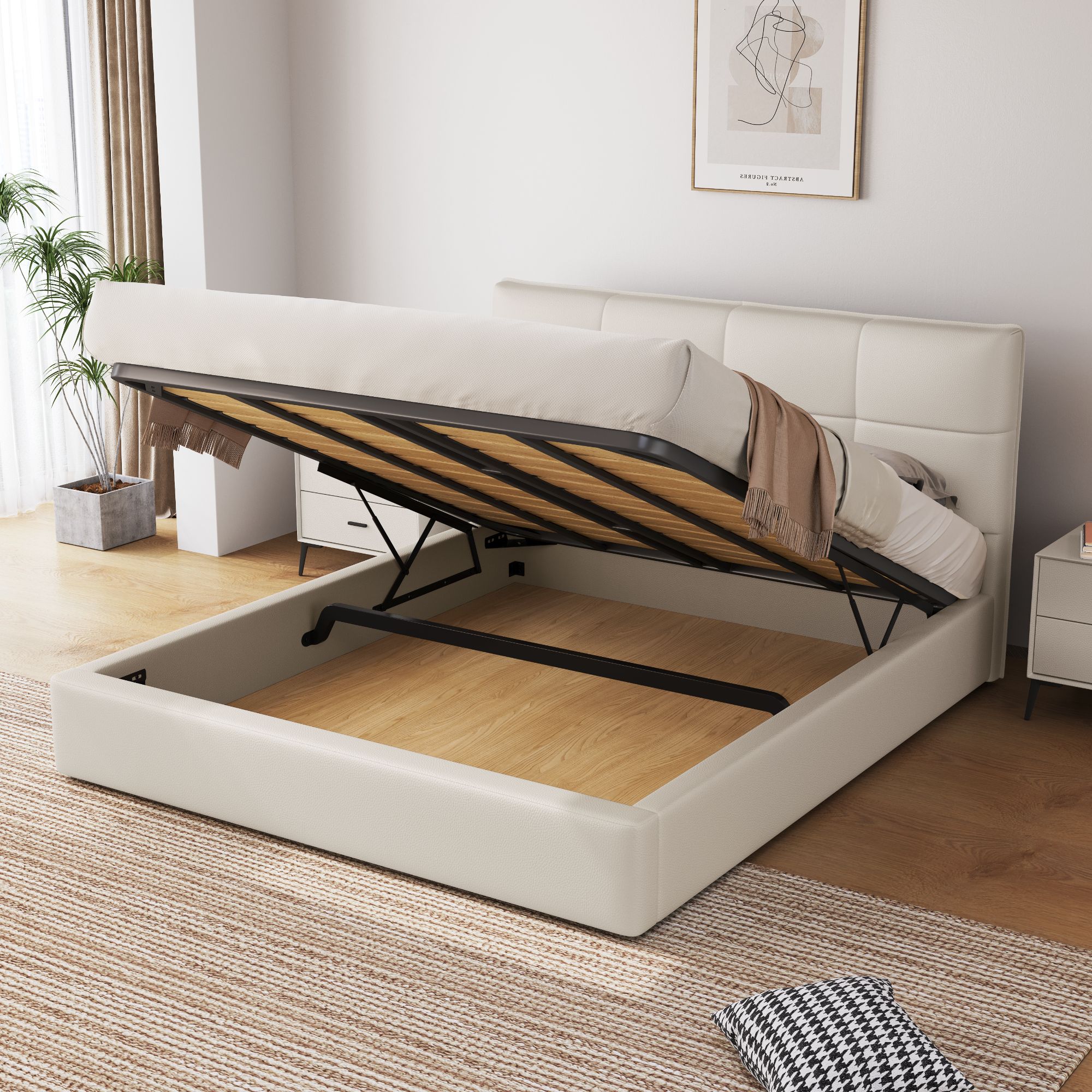 【国补链接】主卧储物床现代简约皮艺床真皮卧室大床家用皮床5808