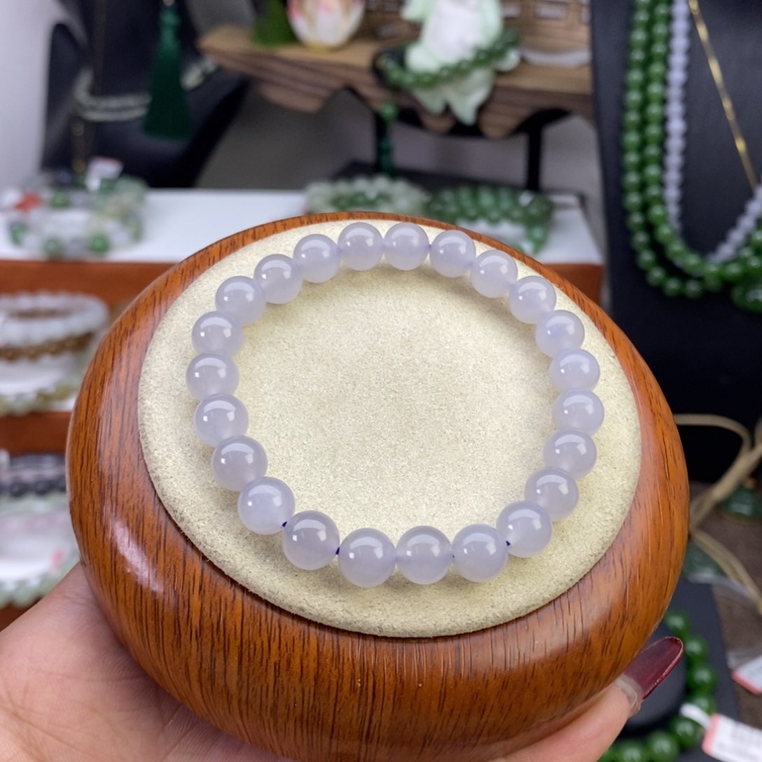 和田玉高冰烟紫8mm未镶嵌๓****