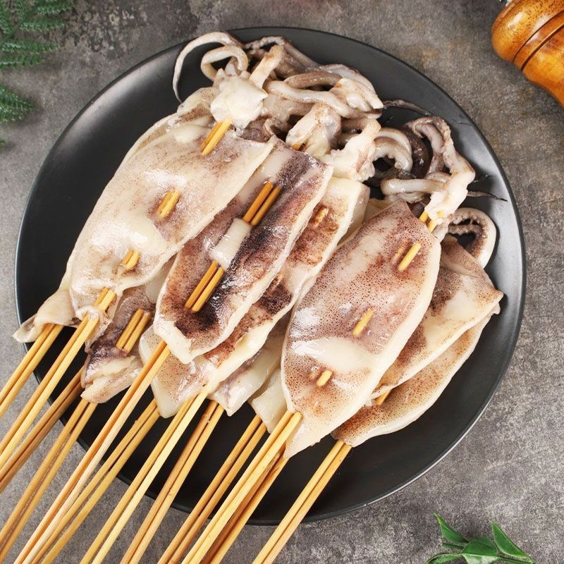 新鲜冷冻整只铁板大鱿鱼串80g/串烧烤火锅油炸食材海鲜