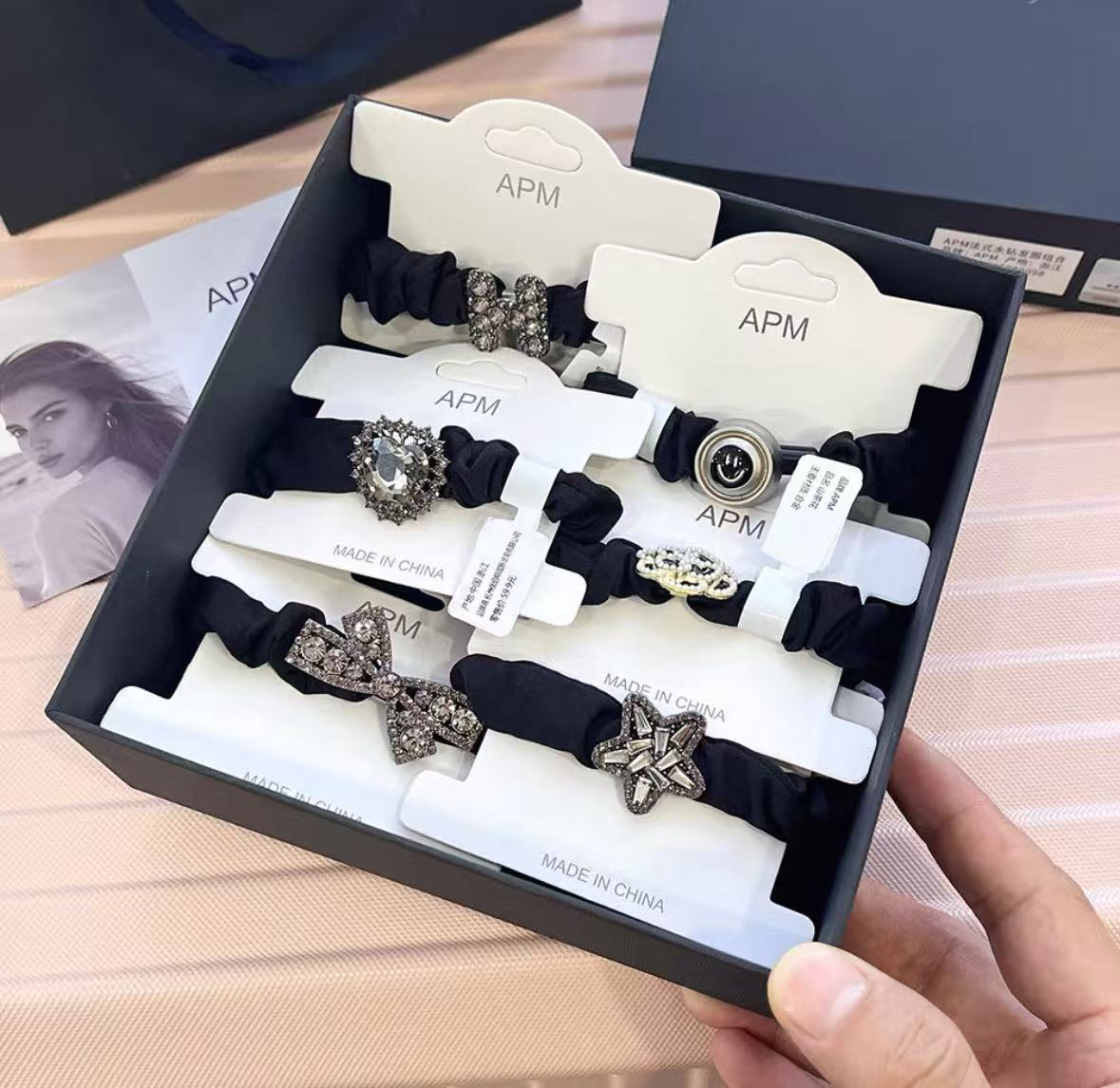 品牌高品质法式水钻发圈发绳六件套