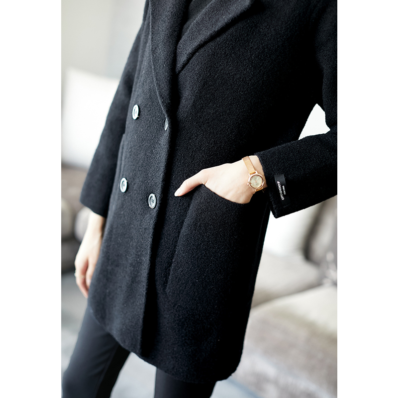 【阿吉多】黑色中长款时尚呢子大衣  A98316