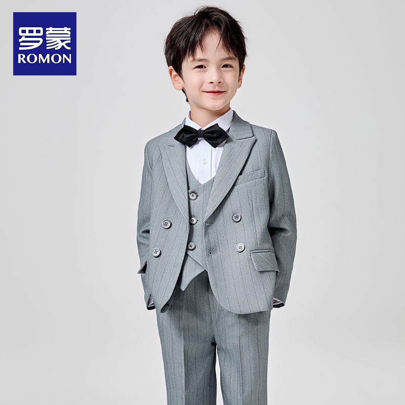 罗蒙男童西装套装帅气英伦男孩主持人演出服花童礼服婚礼儿童西服