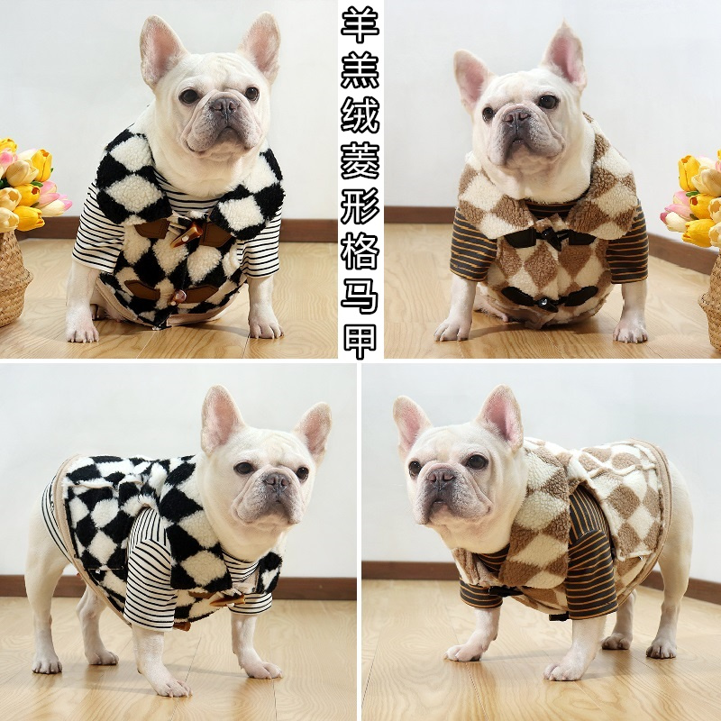 秋冬新款法斗巴哥斗牛犬衣服保暖加厚加绒羊羔绒马甲胖狗背心外套