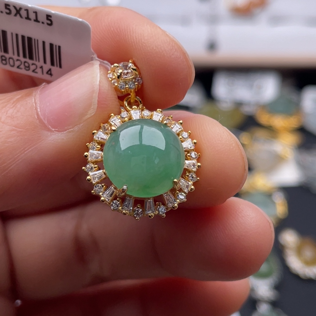 翡翠银S925镶嵌吊坠(不含链)