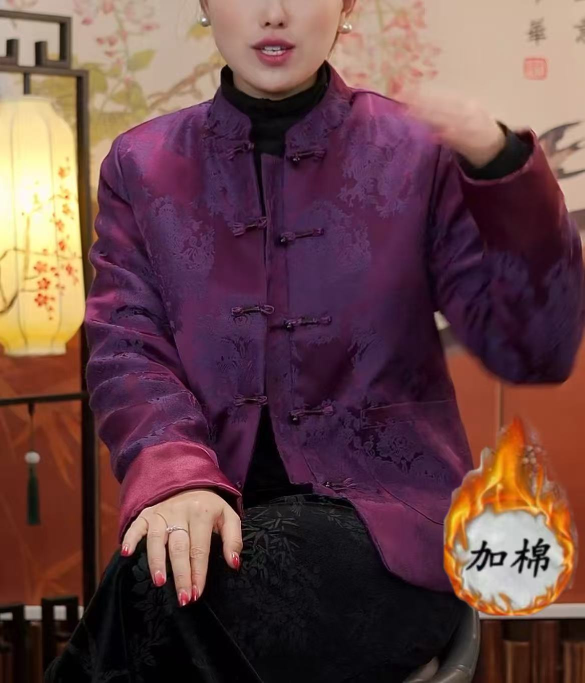 （加棉加厚）2025秋冬季新款提花复古盘扣金标棉服外套（有口袋）