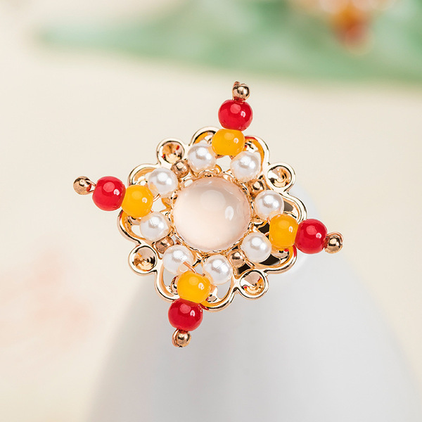 古风汉服配饰百搭红黄小珠发钗