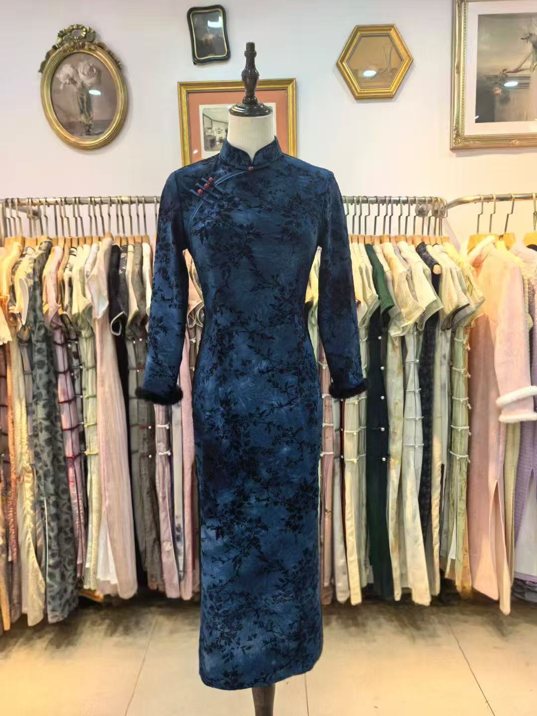 冬季新款提花厚款长袖日常时尚旗袍B006