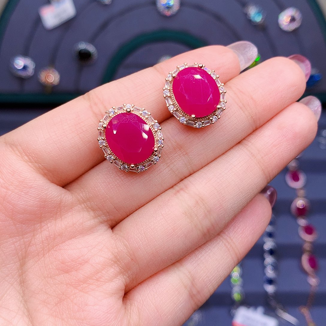 红宝石耳饰银S925镶嵌我****的