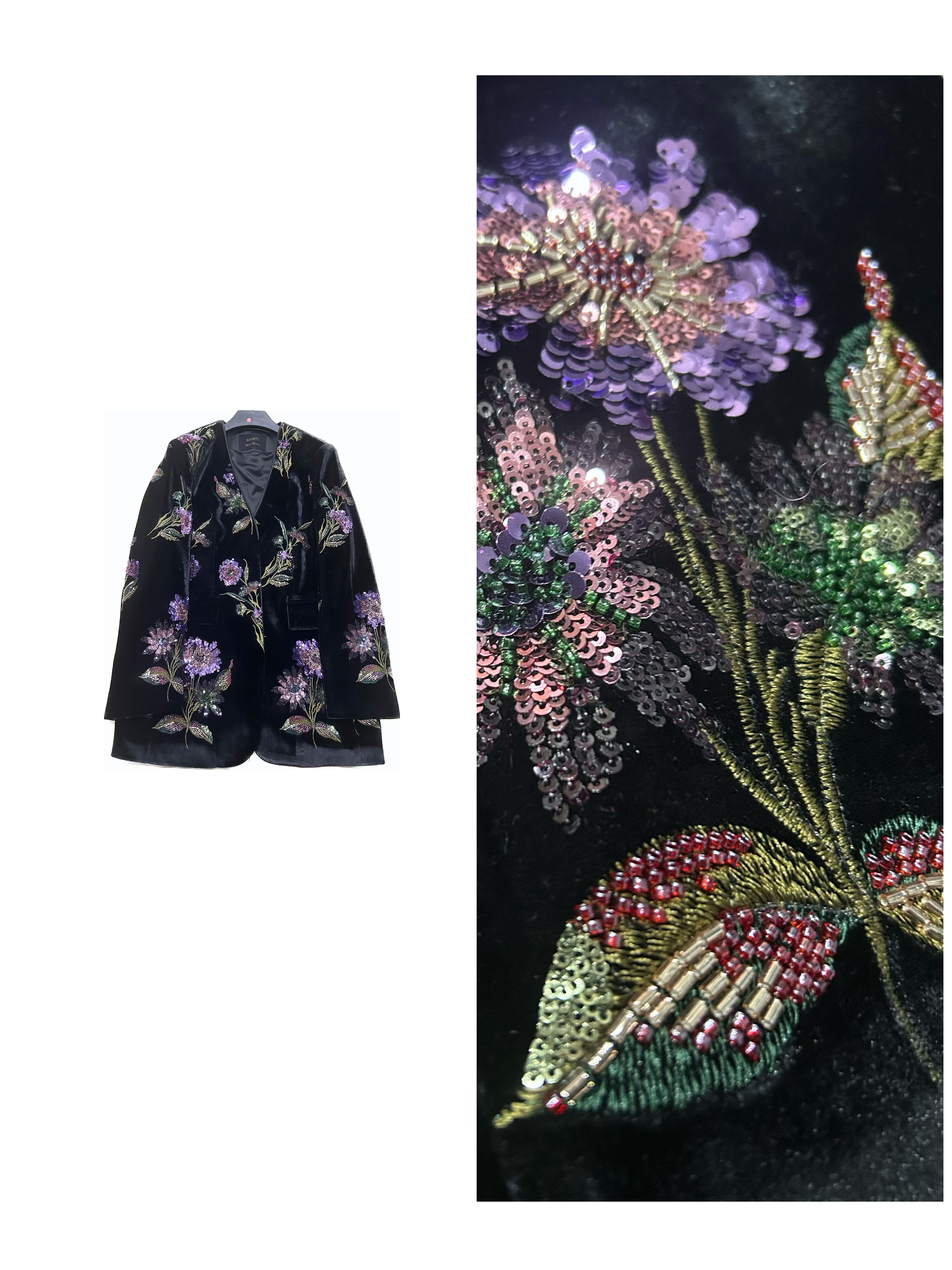 【乌梅紫酱】限量定制高级重工刺绣真丝丝绒极简廓形西装外套