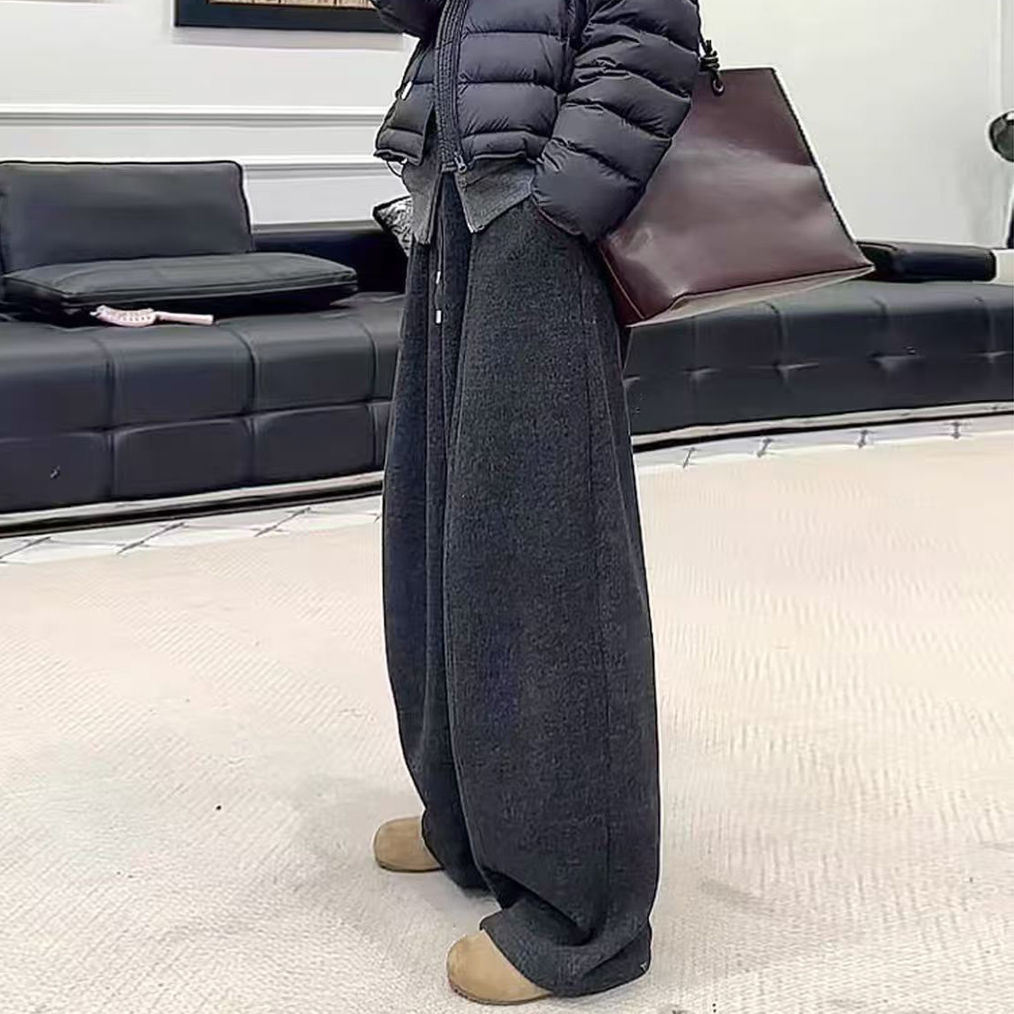  8708女款加绒加厚糯米绒休闲裤