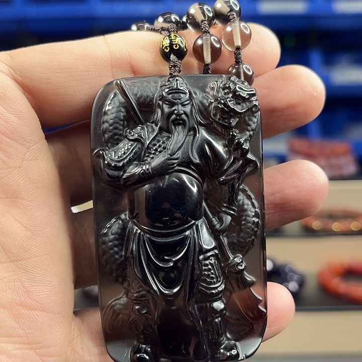 黑曜岩未镶嵌项链T50关二爷