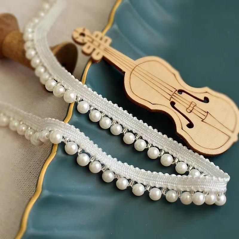 6MM手缝珠珍珠织带手工钉珠衣服配饰适用袖口领口花边辅料