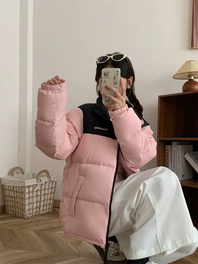 小个子面包服90鸭绒2025新款羽绒服短款男女同款拼色休闲情侣-XX