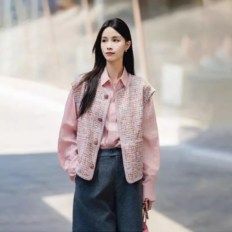 商城同款2025春秋款女装气质小香风圆领无袖马甲外套衣女1400791