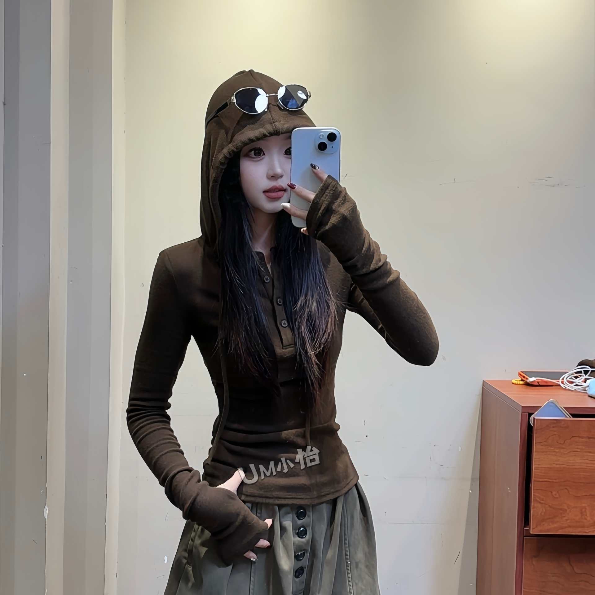 鑫怡定制 【松露裹暖】冬季新款简约百搭连帽设计感抓绒打底上衣