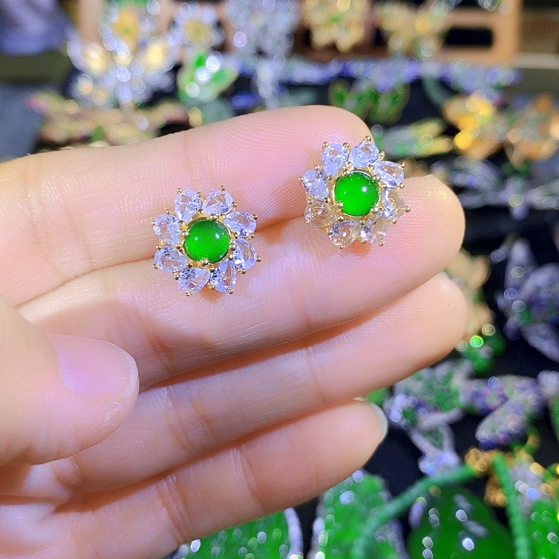 吊坠(不含链)银S925镀金镶嵌翡翠