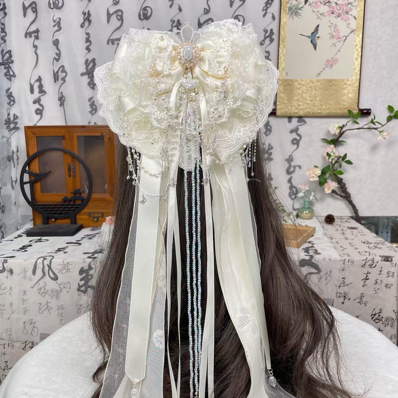 【云宫之境】超高定--动漫洛丽塔发饰甜妹发夹长飘带蝴蝶结弹簧夹