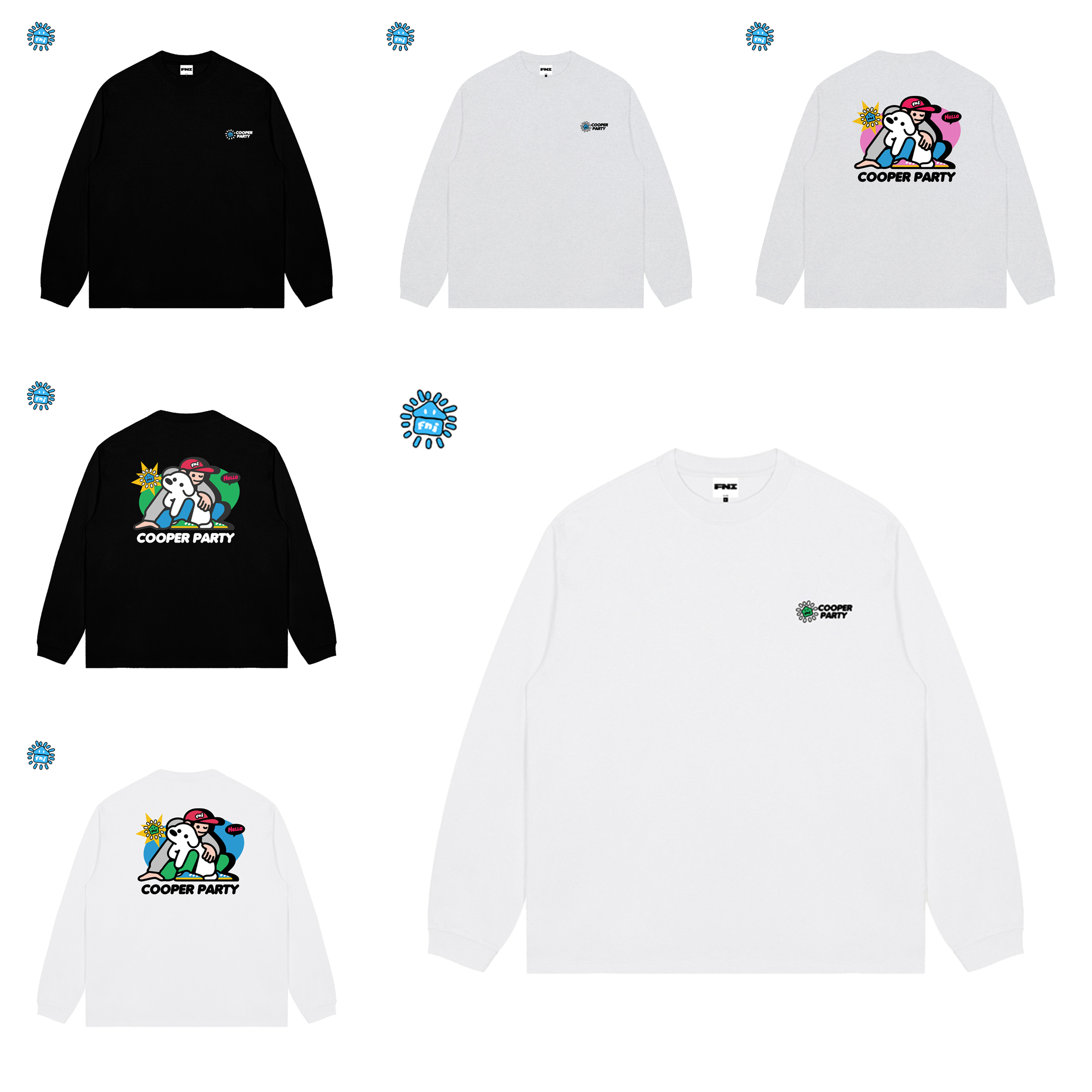 FNIcooper（怀抱小狗AB面）趣味卡通重磅纯棉长袖男女情侣T恤秋发泡