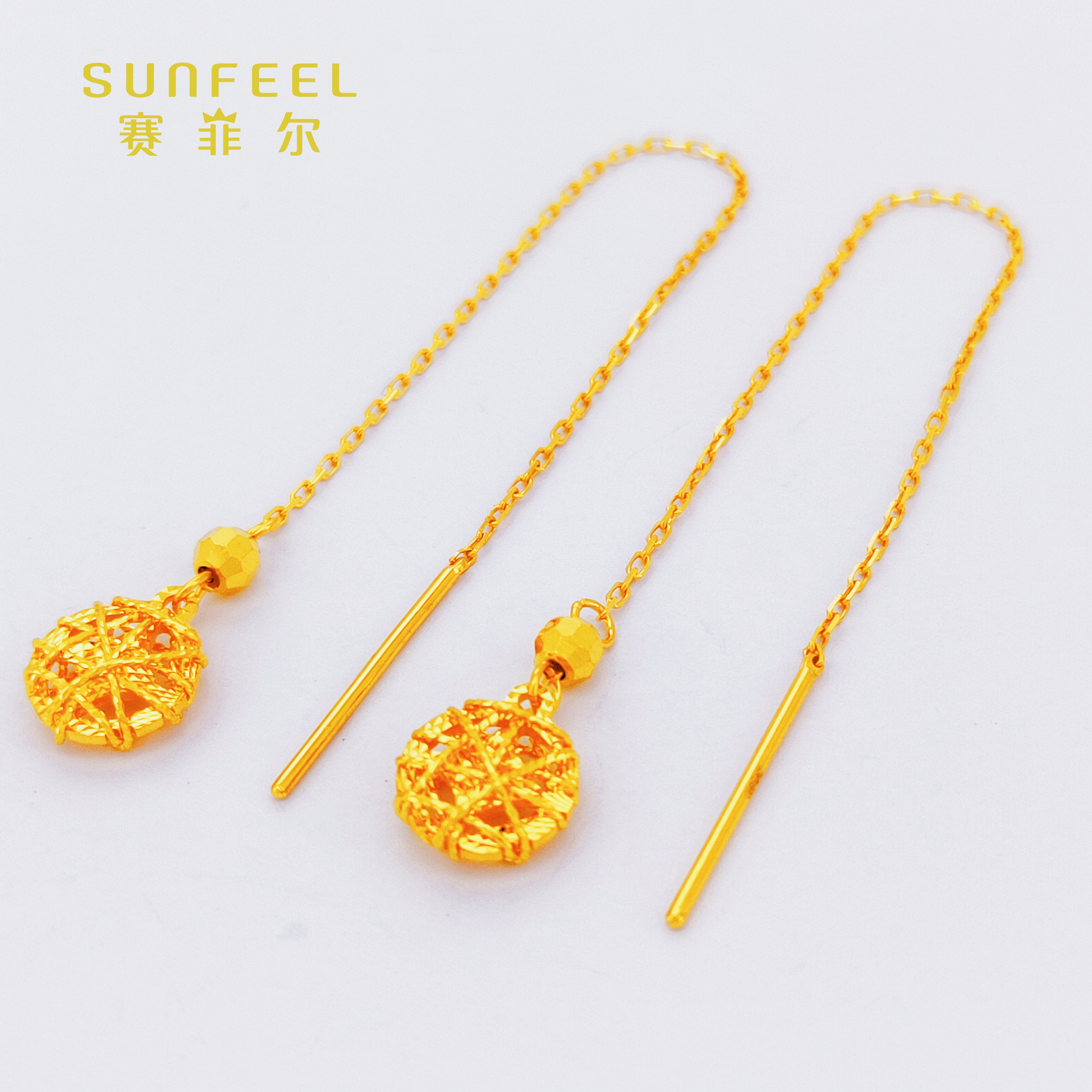SUNFEEL/赛菲尔黄金999足金太阳鱼鳞耳线简约百搭甜美