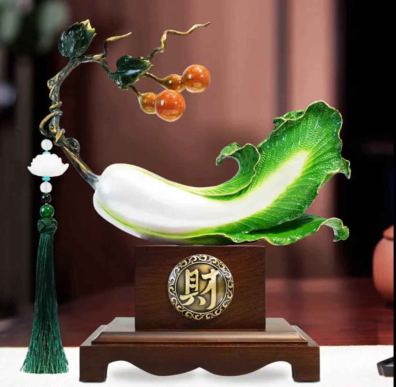 新中式珐琅彩轻奢白菜摆件客厅玄关办公室装饰品高档乔迁新居礼品
