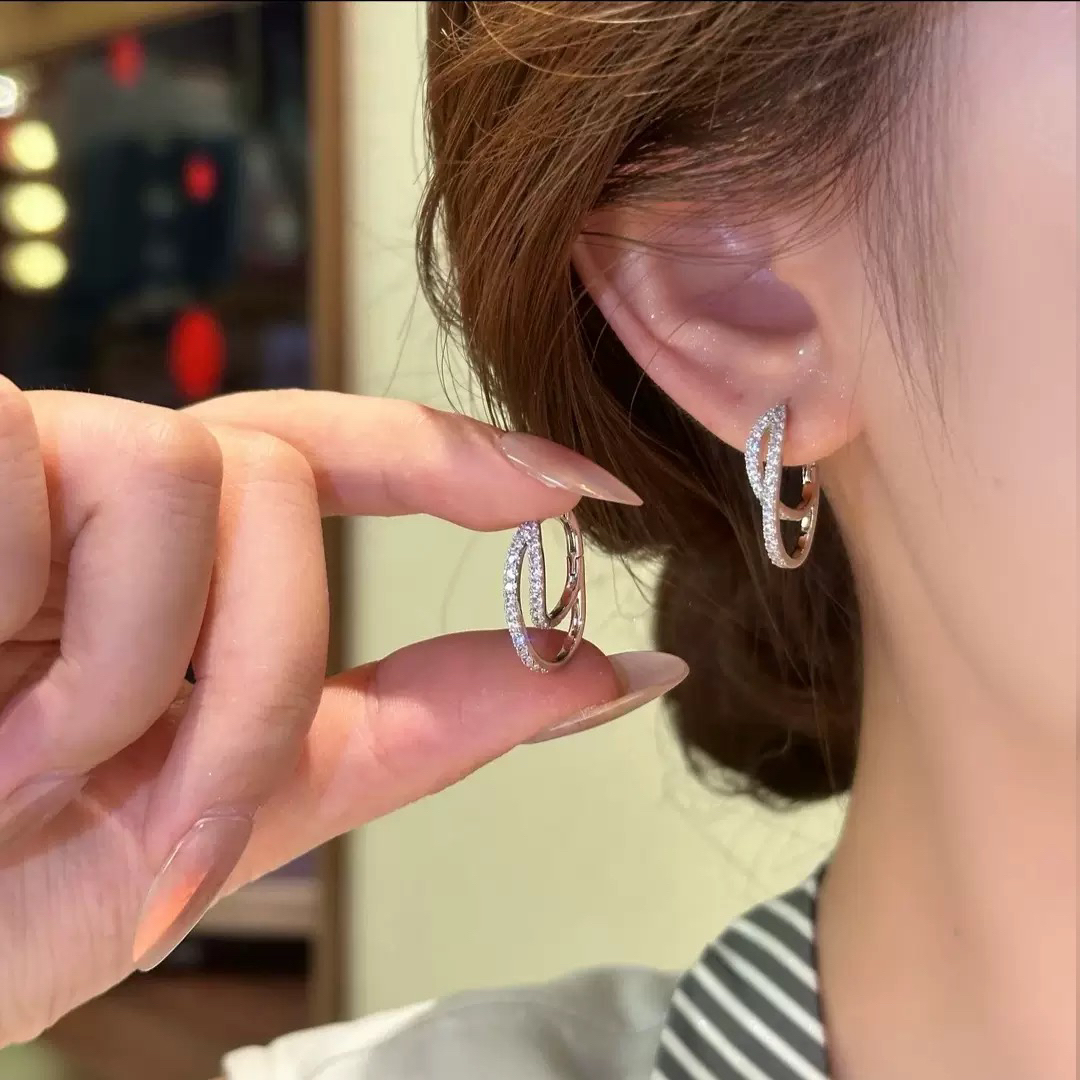 铜合金锆石耳饰 微镶双层耳扣简约锆石小众高级感百搭耳饰