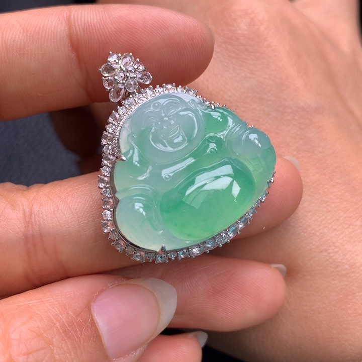 翡翠吊坠(不含链)18K金镶嵌