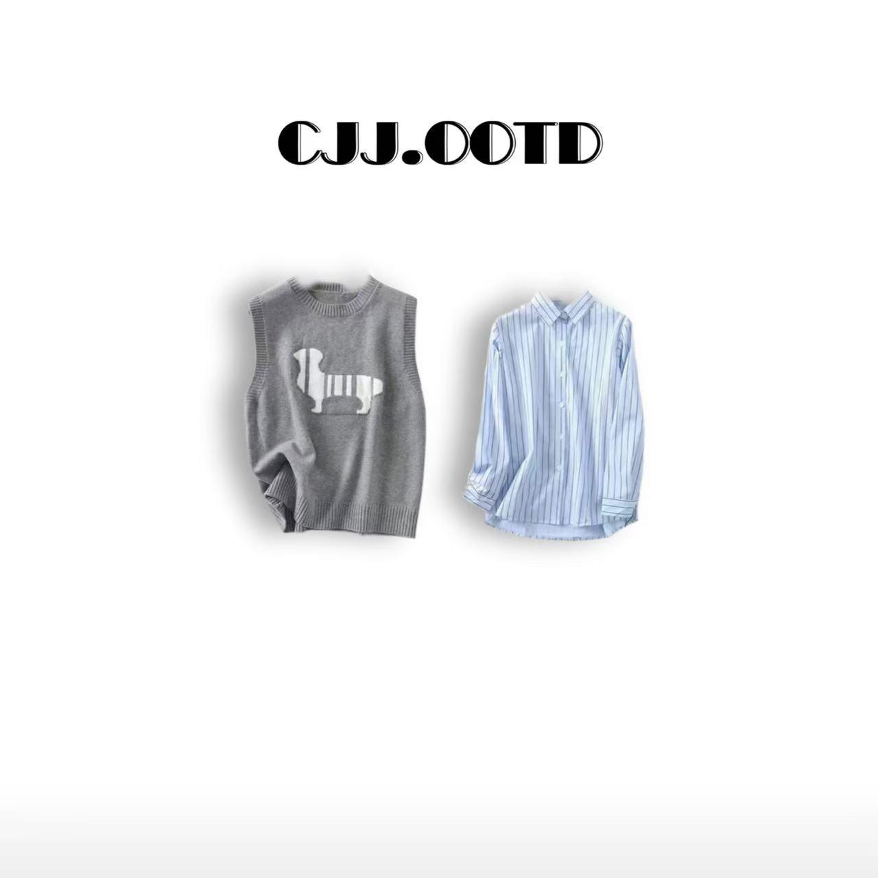 【CJJ.OOTD】时髦减龄卡通提花新款针织马甲衬衫套装020701   WLRA