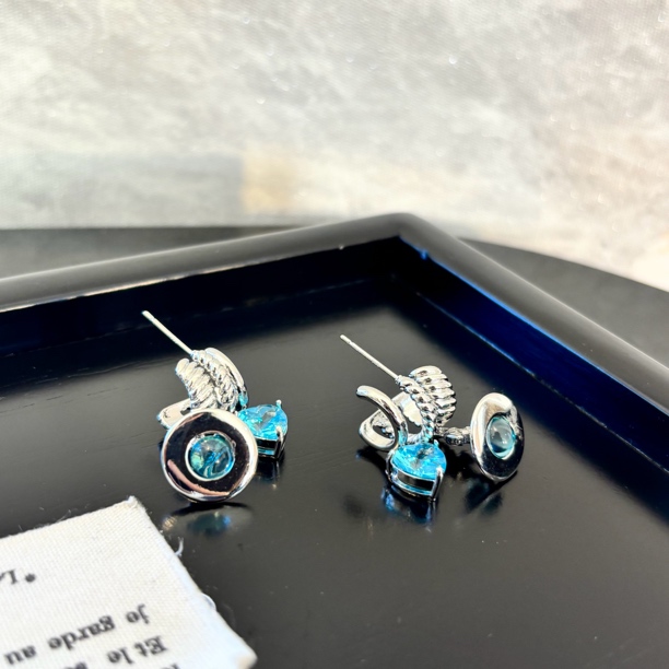 铜合金合成锆石耳饰 蓝爱心地球耳环EH3157