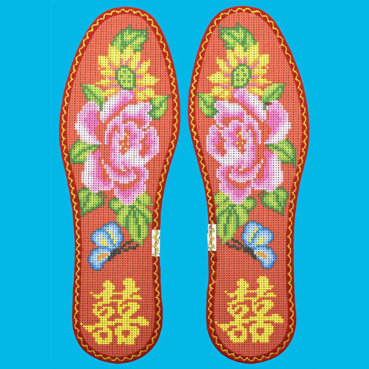 中小格11CT鸿运玫瑰十字绣花边棉布鞋垫结婚柔软透气吸汗手工刺绣