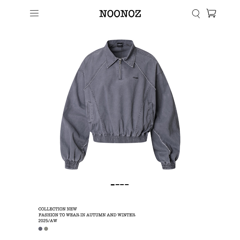 NOONOZ潮牌美式复古解构水洗半拉链卫衣男秋季中性风短款工装外套