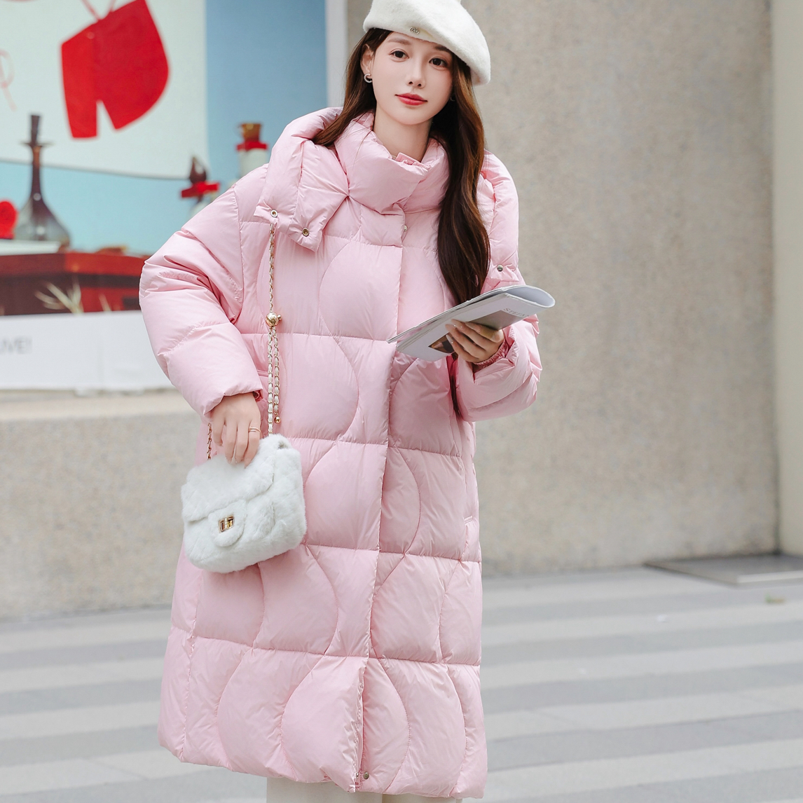 冬季女新款韩版休闲宽松羽绒服连帽中长款加厚保暖大被子