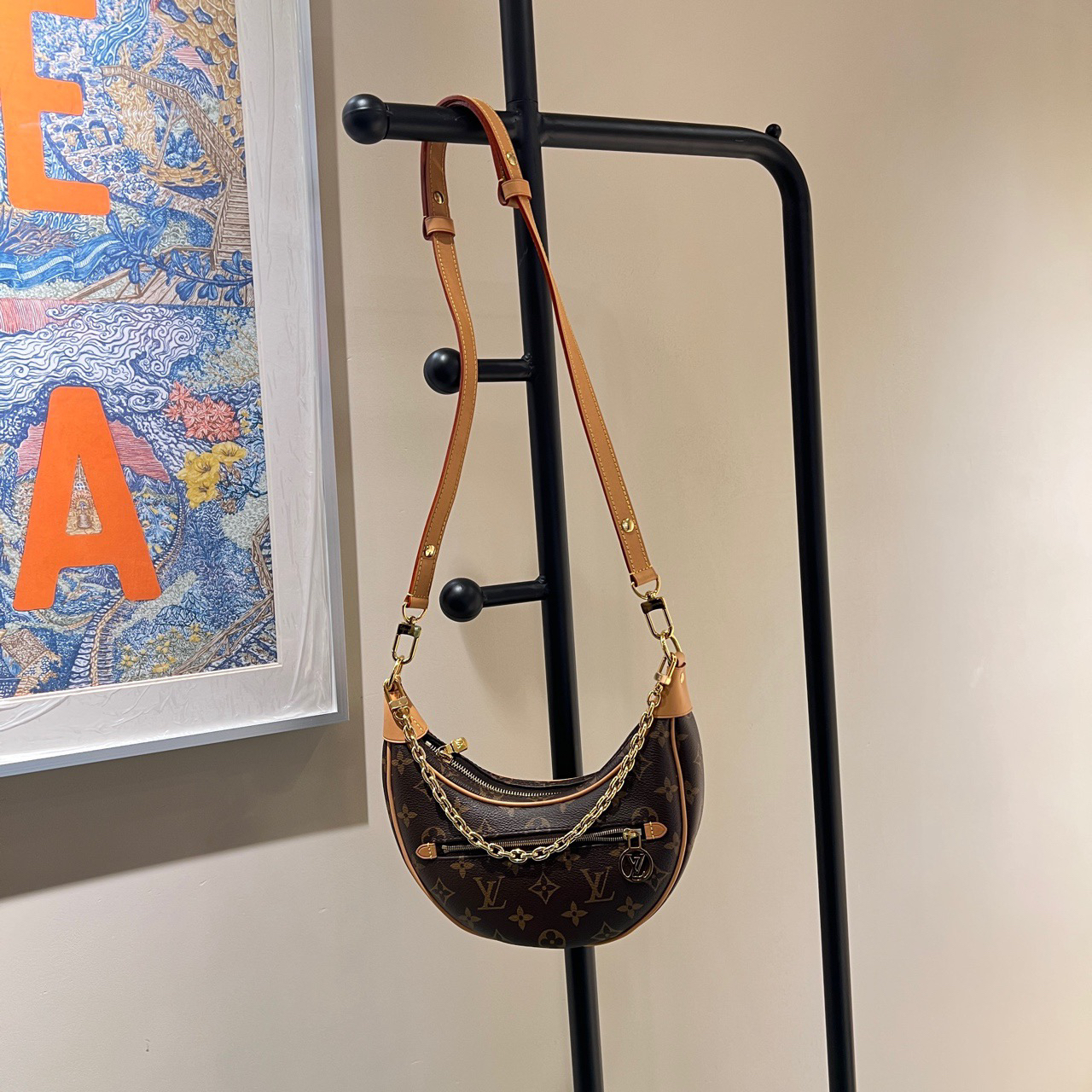 99新 LouisVuitton/路易威登 99新 芯片款 老花豌豆包月亮包2499