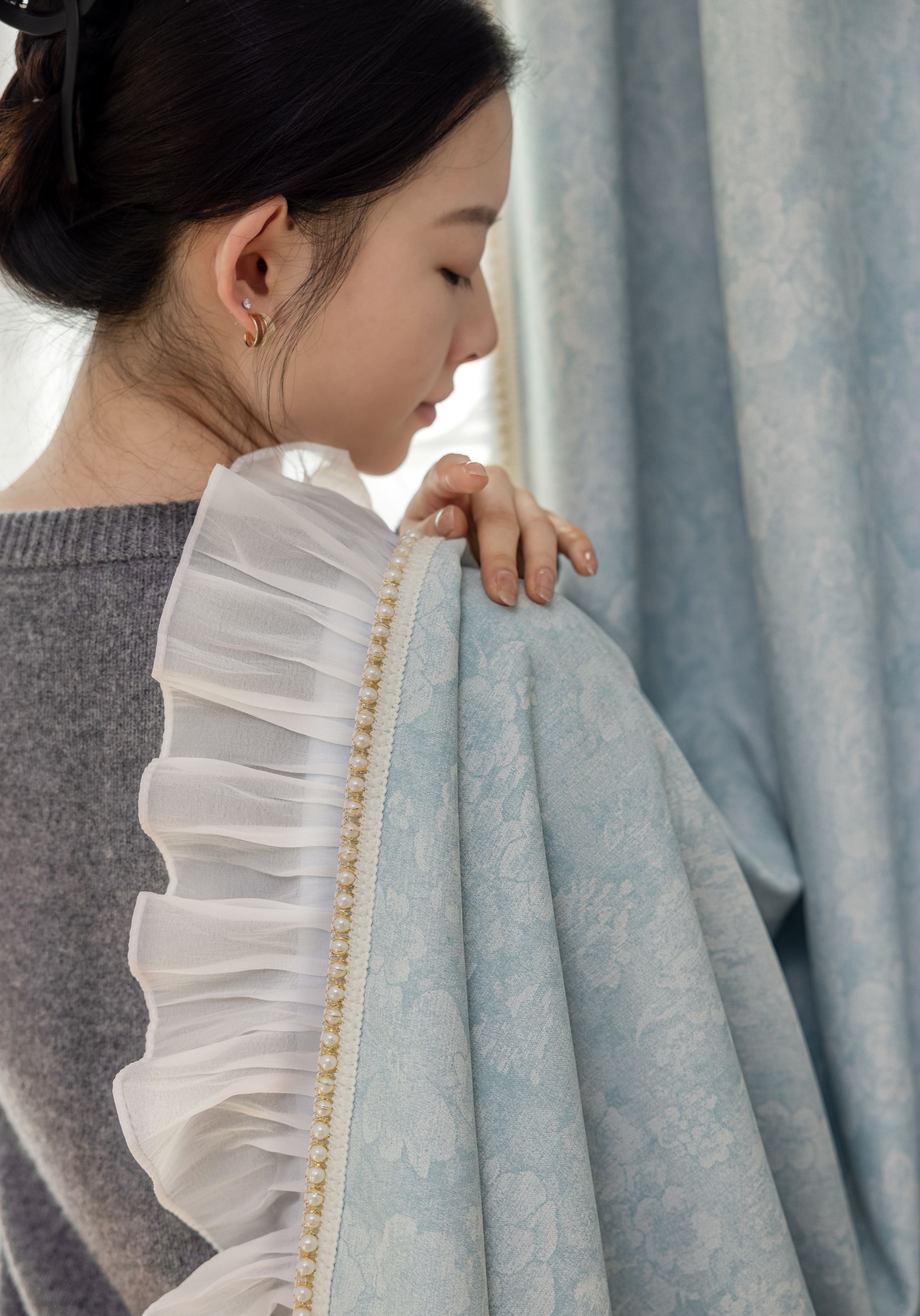 【贝爷家】莫奈花园观海蓝法式中古风复古轻奢遮光客厅卧室成品窗帘