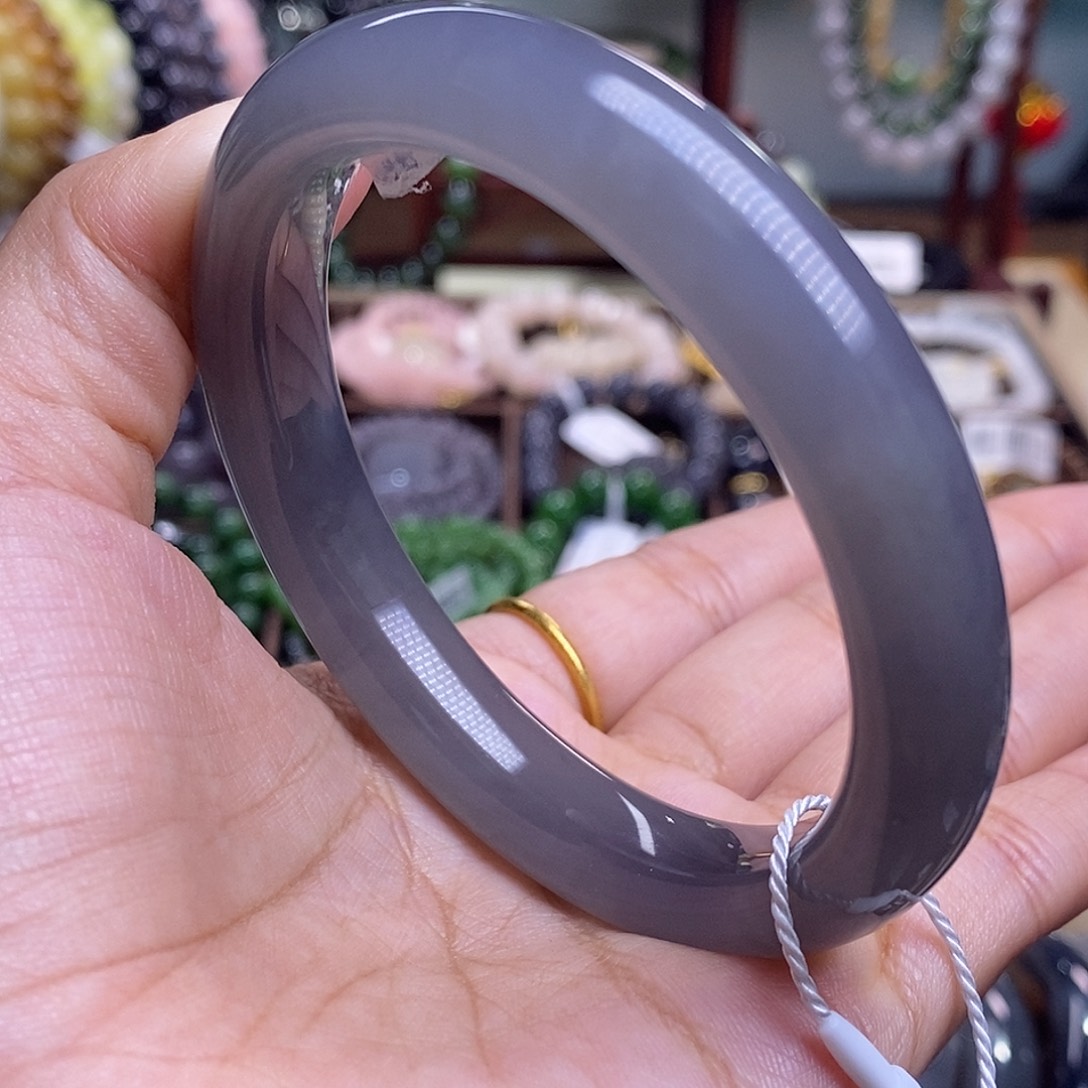 和田玉清货价老矿料冰浓烟紫手镯59未镶嵌