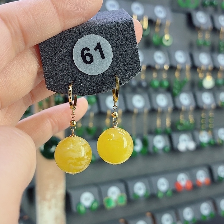 琥珀18K金镶嵌耳饰耳饰