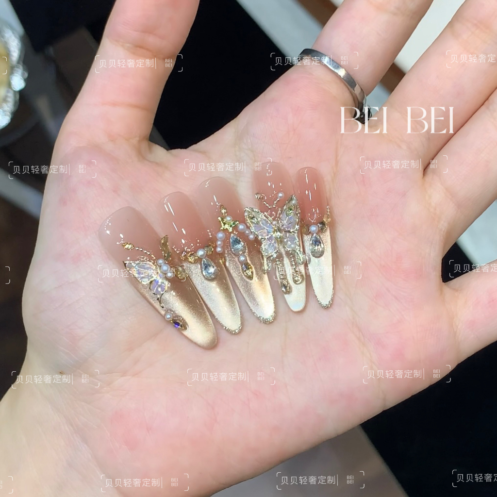 【钻蝶指尖舞】贝贝手工美甲-可重复佩戴-掉钻包补-10片