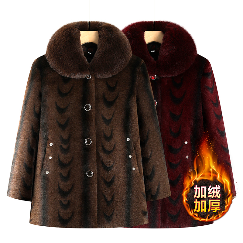 中长款标准加绒加厚女装加绒加厚仿水貂绒奶奶冬装加绒加厚妈妈装