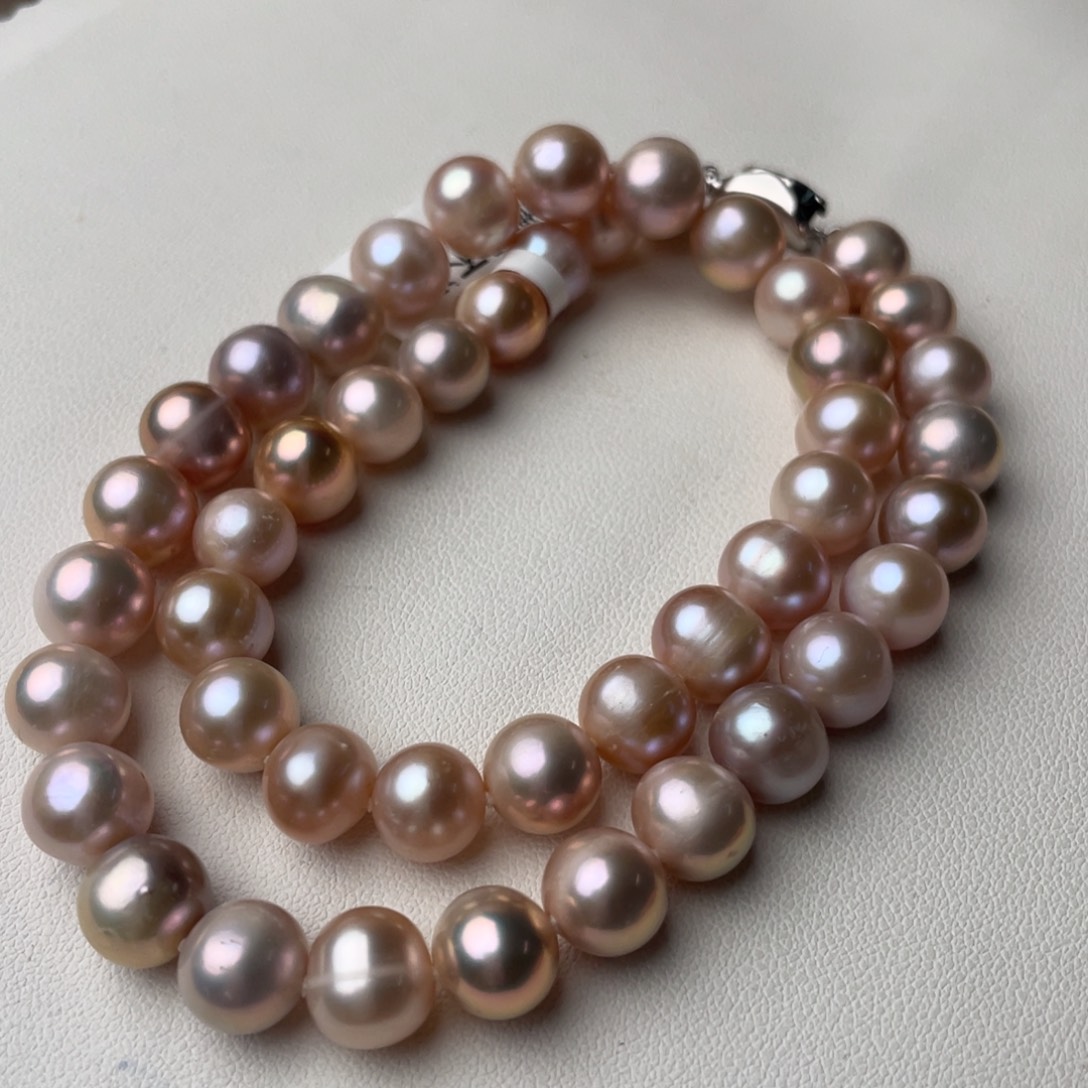 淡水珍珠颈饰银S925镶嵌9-10mm无核近圆强光微瑕