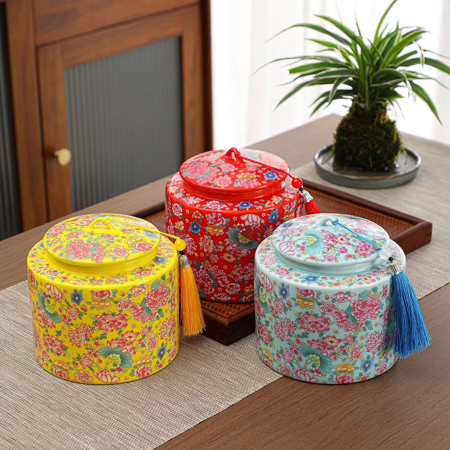 万花罐陶瓷密封罐茶叶罐储物一罐多用