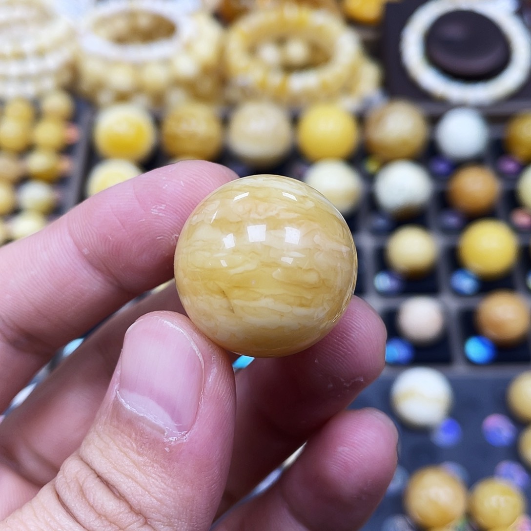 蜜蜡珠宝奇石未镶嵌24.0mm瑕疵花粉款｜圆珠·段掌柜
