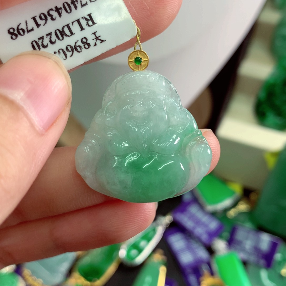 翡翠18K金镶嵌吊坠(不含链)