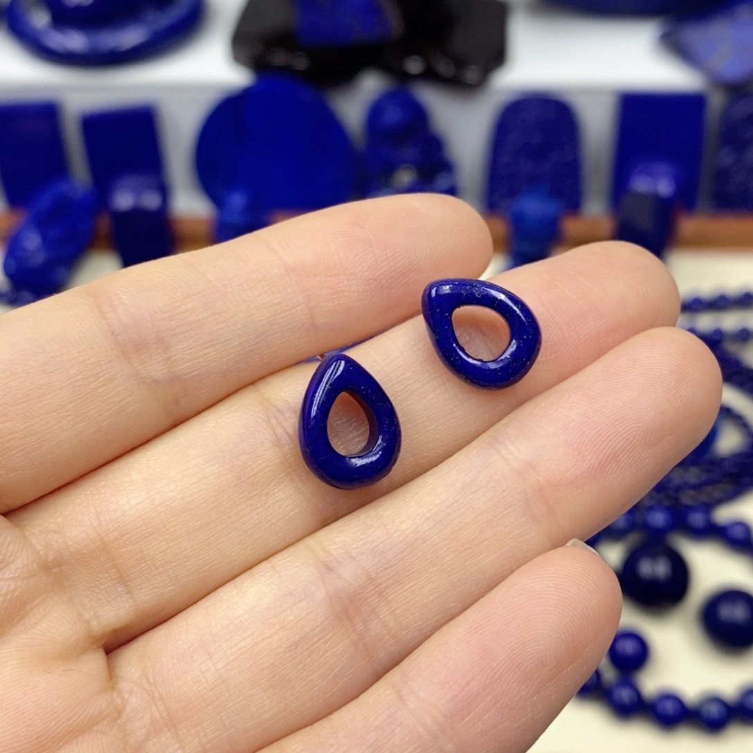 青金石耳饰银S925镶嵌