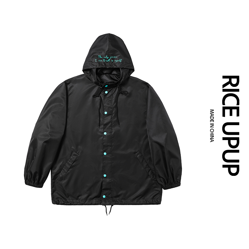 RICEUPUP-“荧光刺客”荧光蓝印花尼龙戴帽外套