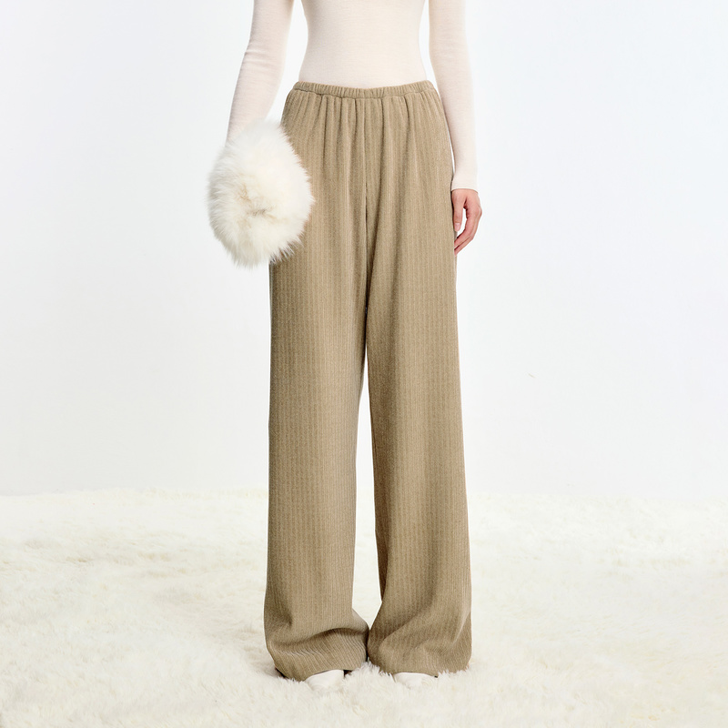 寺山文也 宜然/步履松弛 坑条无缝一片式高腰直筒阔腿裤女秋冬